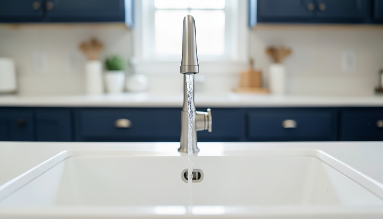 Modern kitchen faucet with clear running water