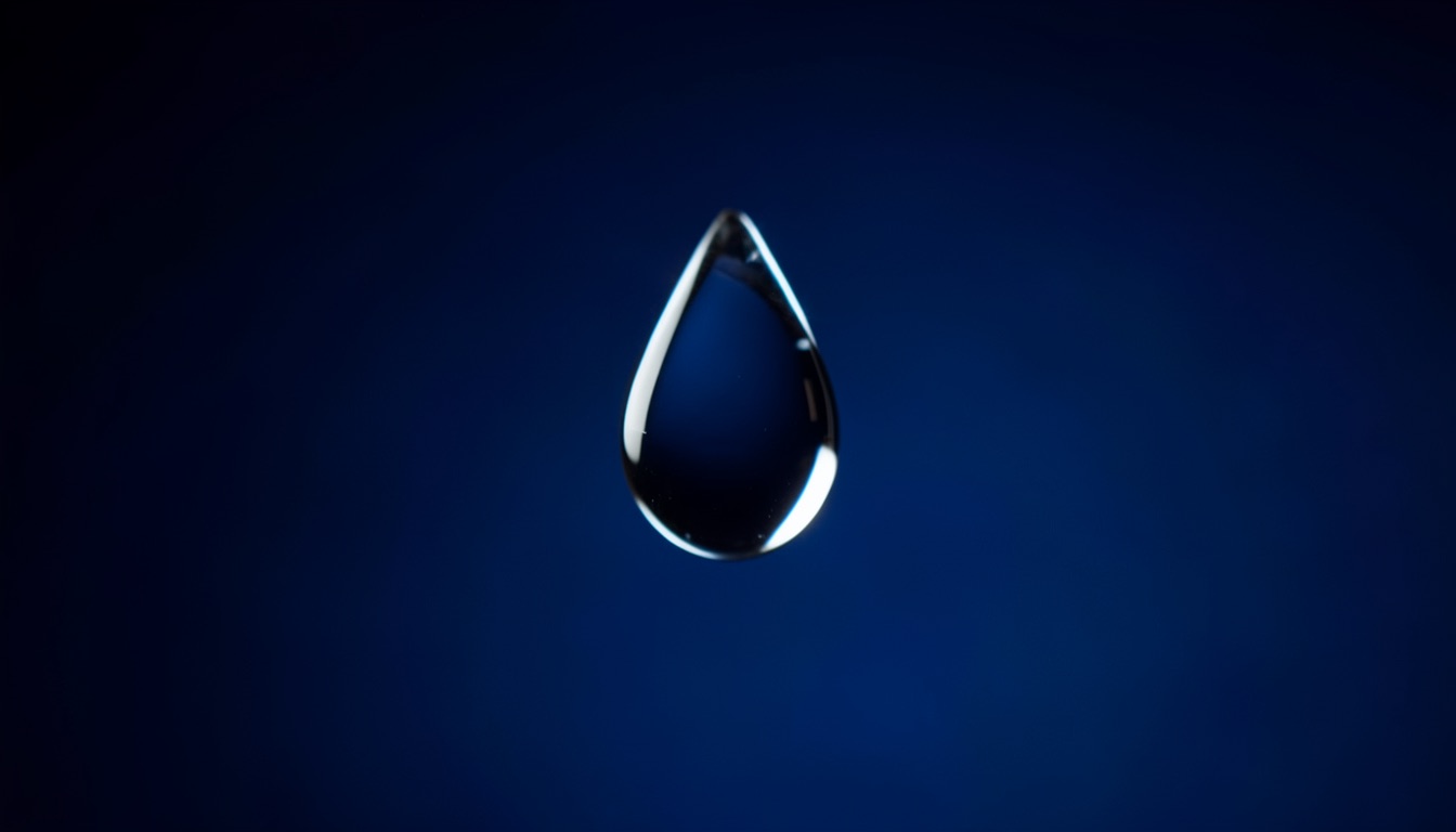 A single droplet of water against a deep blue background