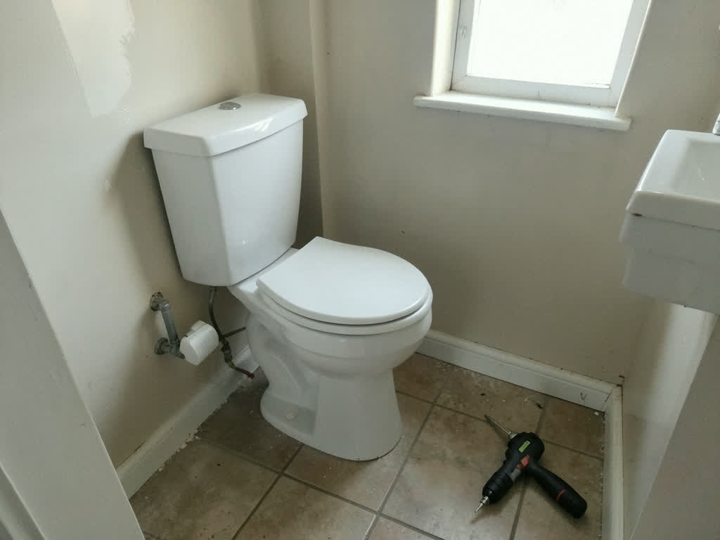A freshly installed toilet