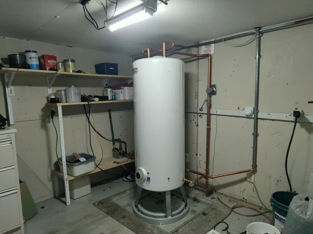 A newly installed tank water heater